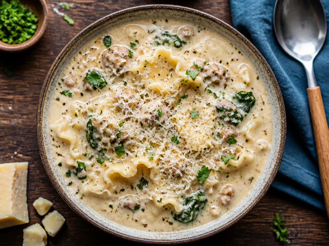 Instant Pot white lasagna soup with steam rising after cooking