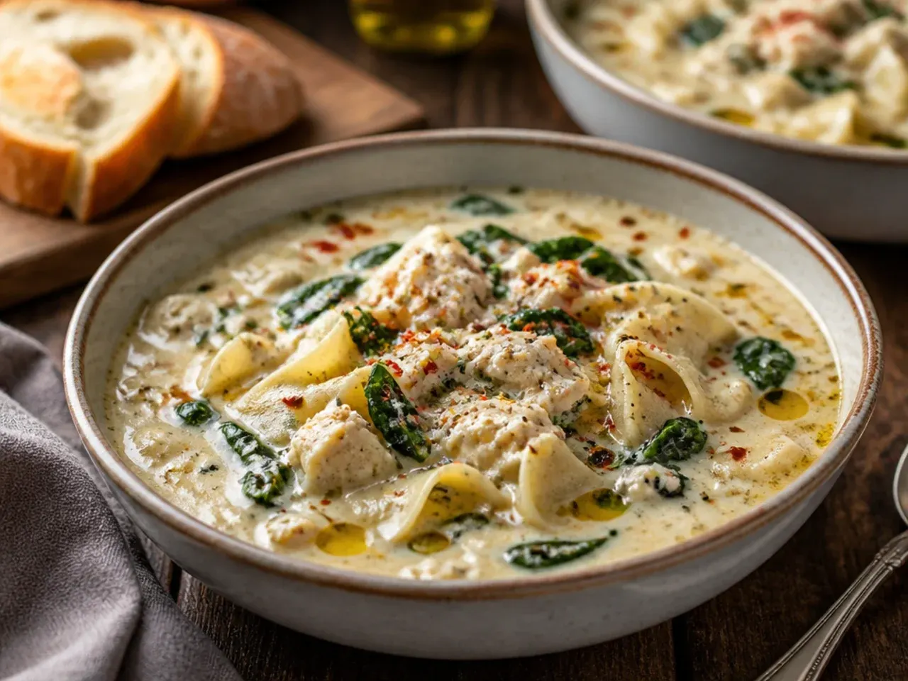 Gluten-free white lasagna soup made with alternative pasta