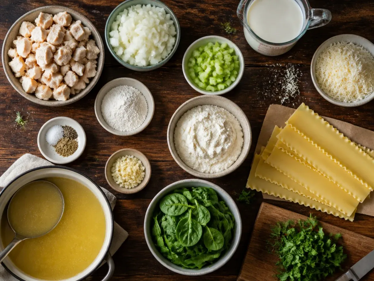 Close-up of a whisk stirring a butter and flour roux for white lasagna soup