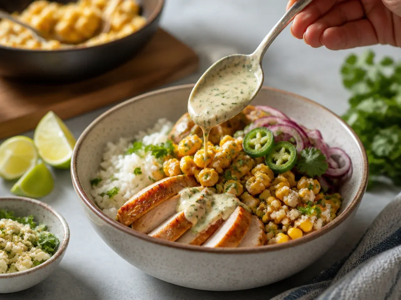 zesty street corn chicken rice bowl recipe step 7
