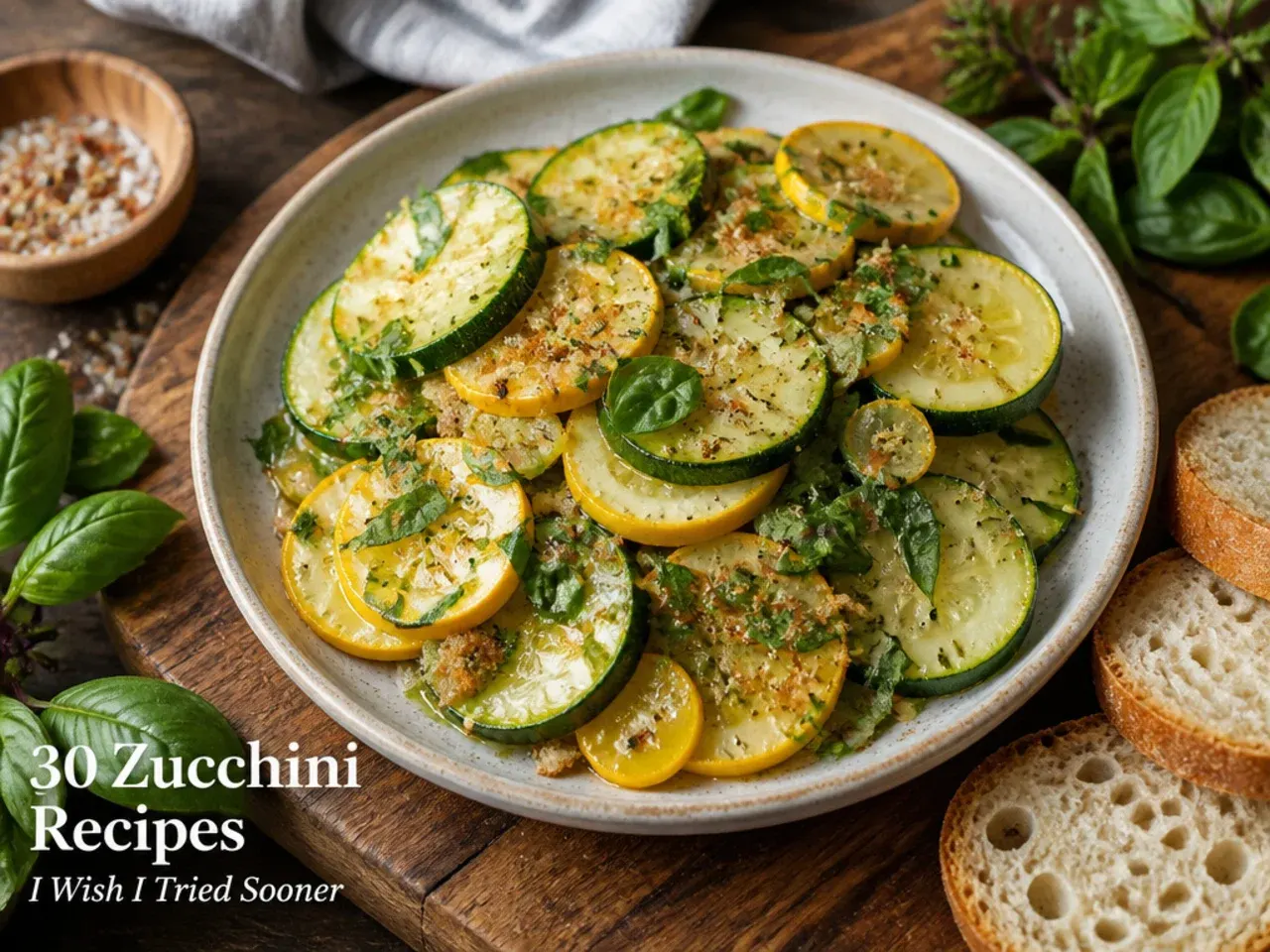 A jar of quick-pickled zucchini and squash slices with onion in brine