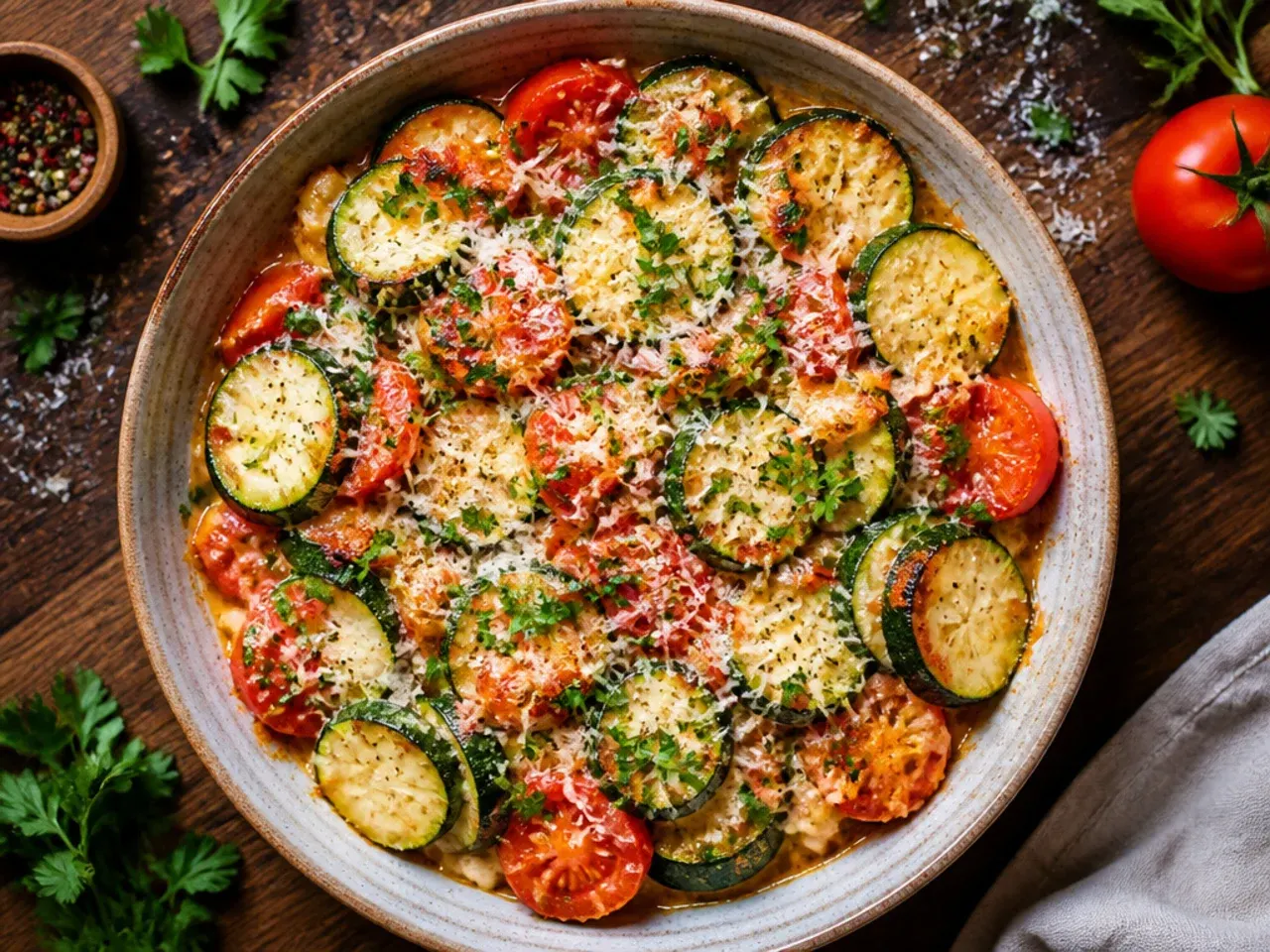 Budget zucchini and tinned tomato skillet in a saucepan