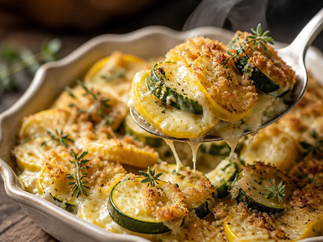Fresh zucchini and yellow squash medley with cherry tomatoes, basil, and crumbled feta