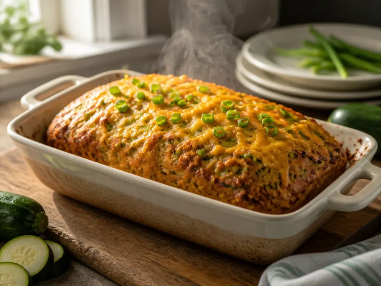 Two zucchini bread loaves side by side, one sliced for serving and one wrapped for the freezer