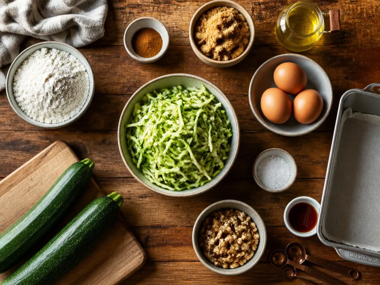 Hands squeezing excess water from grated courgette in a clean tea towel over a bowl