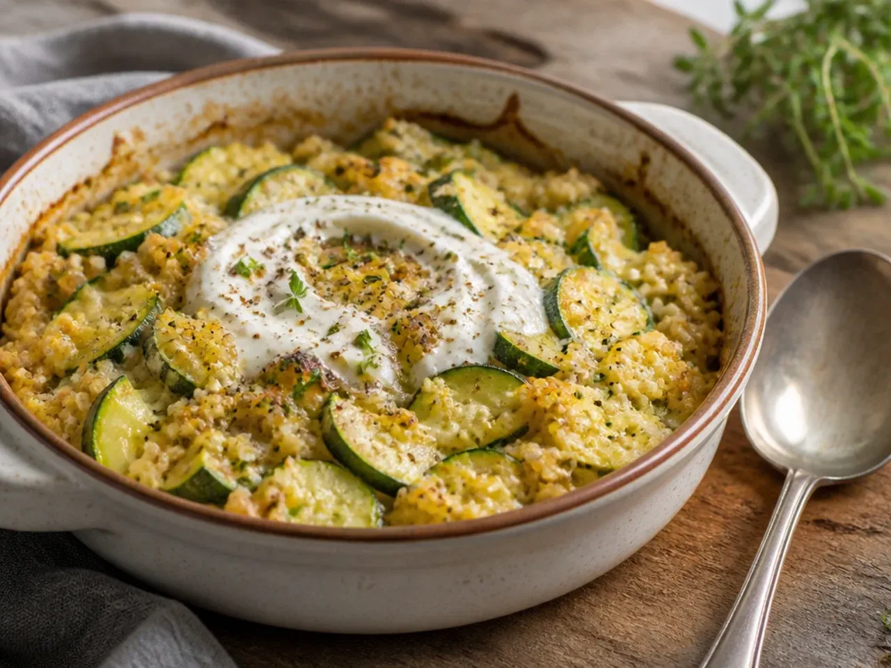 Wholesome zucchini and quinoa casserole in individual meal-prep containers
