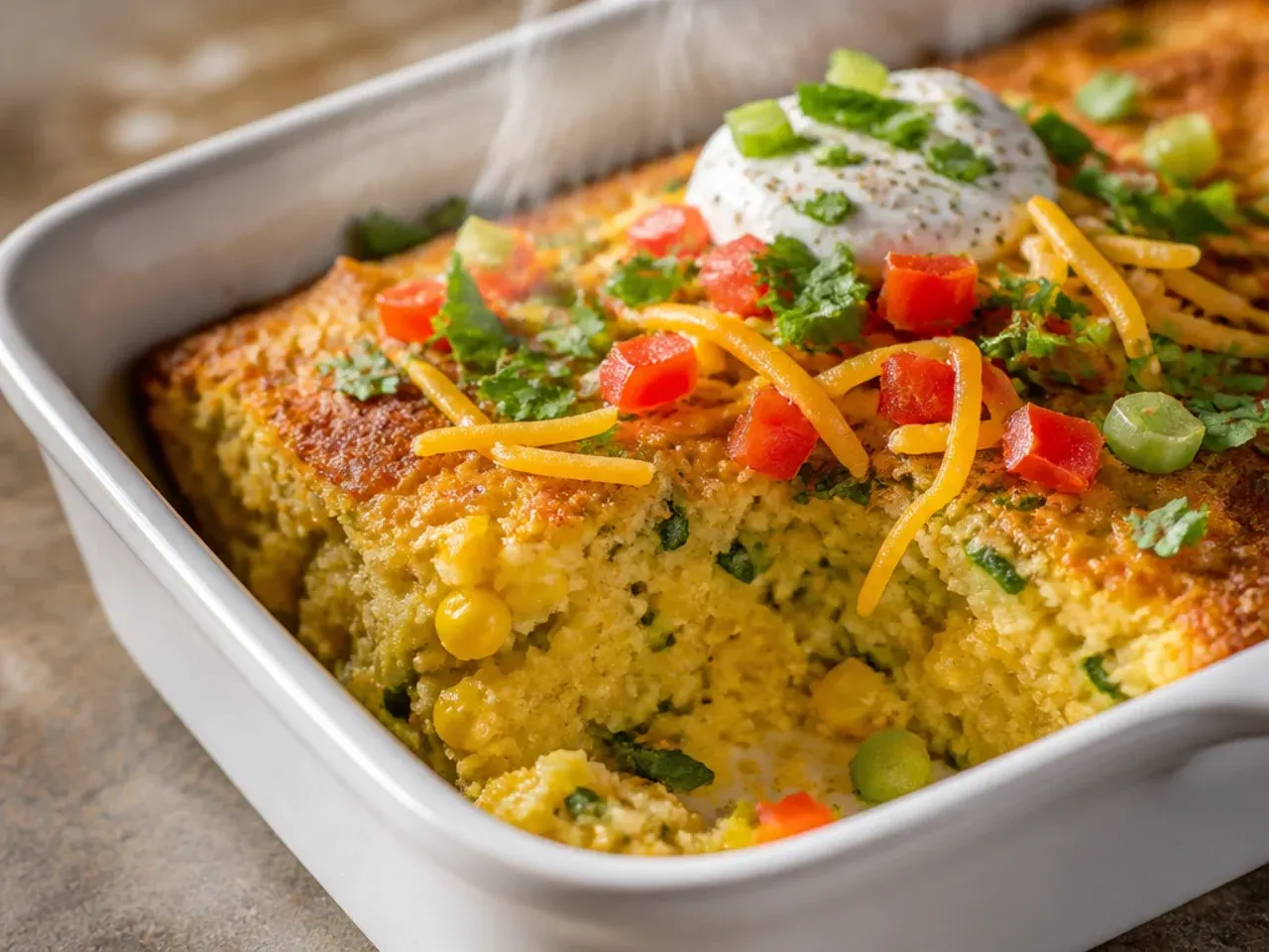 Unbaked zucchini cornbread casserole covered with foil, ready to chill in the fridge