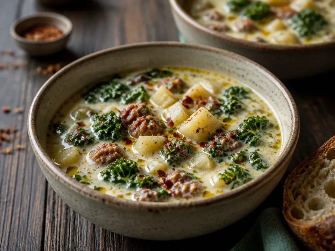 Dairy-free zuppa toscana soup made with coconut milk instead of cream