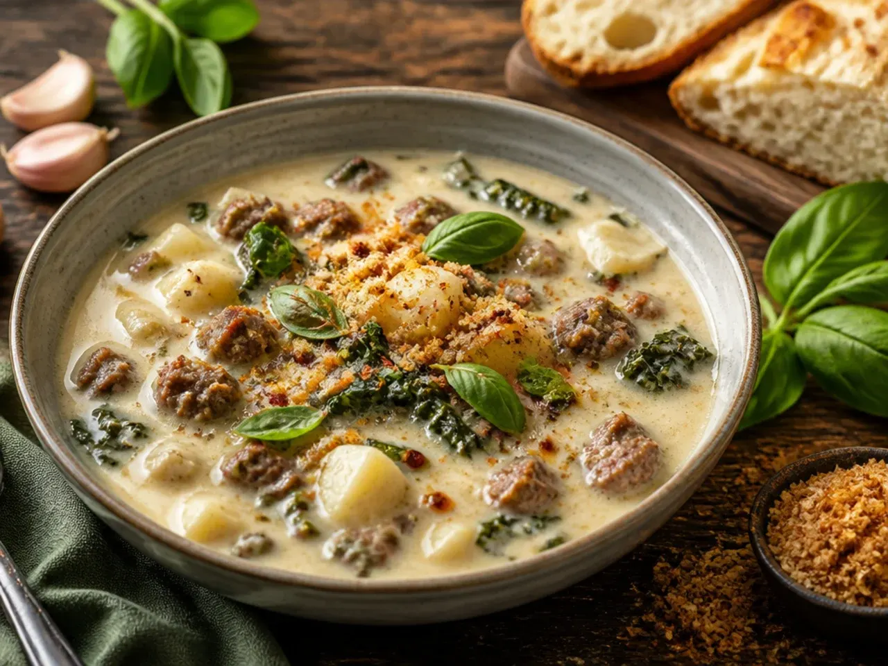 Simple zuppa toscana soup with minimal ingredients in a rustic pot